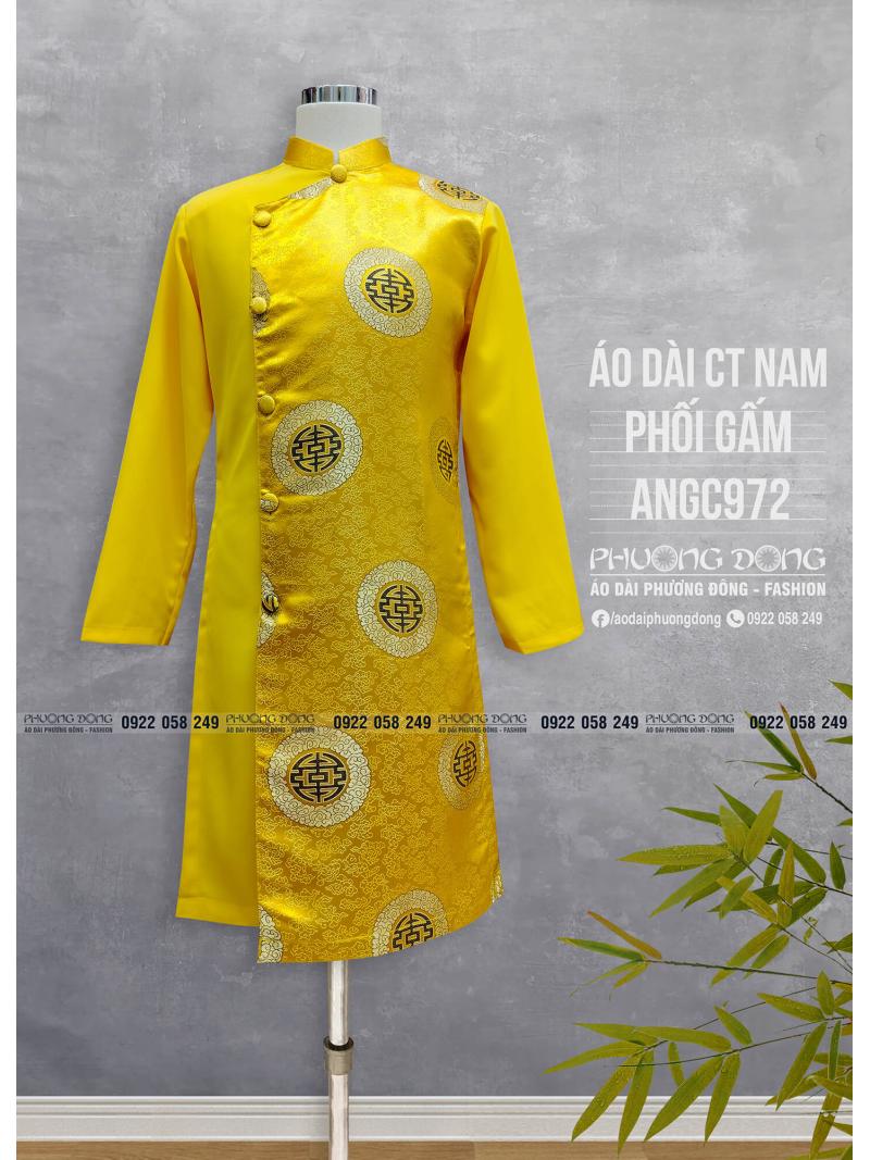 Áo Dài Cách Tân Nam Gấm Và Phối Gấm ANGC972